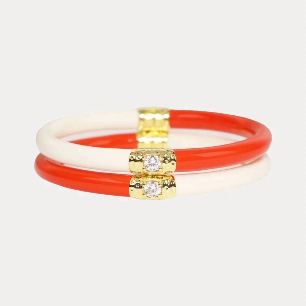 NEW BUDHAGIRL yin & yang all weather bangles - pair in coral/ivory